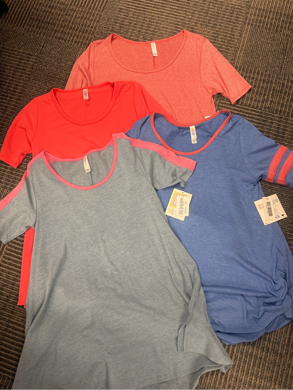 NWT 4 LuLaRoe Perfect T Short Sleeve Solids  Coral, Red, Blue, Sz XXS